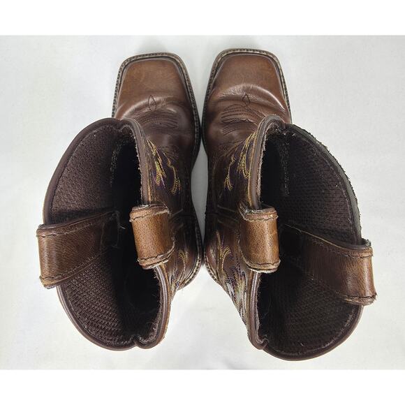 JUSTIN KIDS BROWN LEATHER WESTERN CATTLEMAN JR. BOOTS – SIZE 12 – FLAME STITCH - Picture 5 of 12